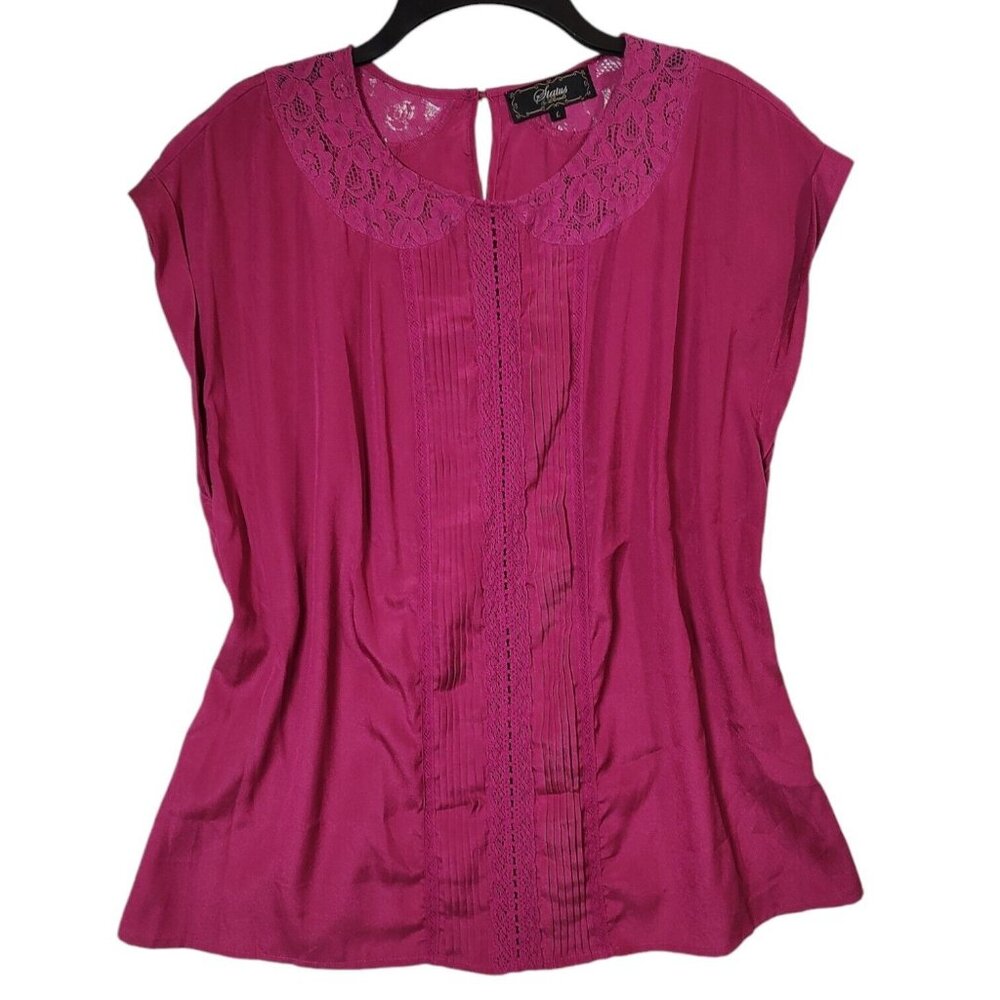 Status Chenault Women's Blouse Pleated Lace Short Sleeves Size Large